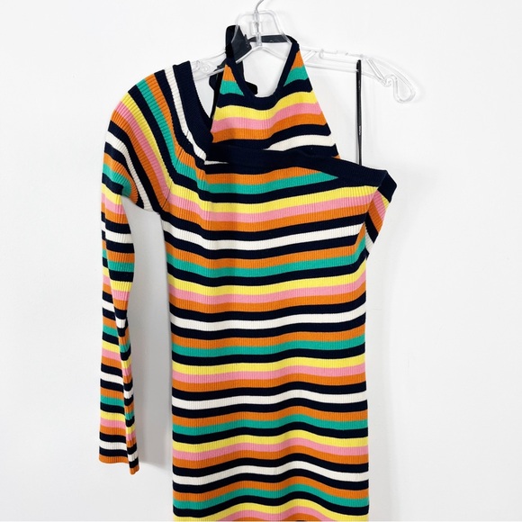 Monse Striped One Sleeve Halter Ribbed Knit Midi Dress Size XL Rainbow Multi - Picture 4 of 8